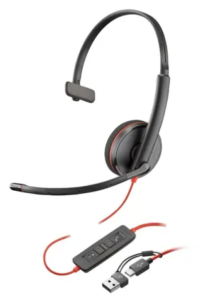 Poly Blackwire 3210 čierna / Náhlavná súprava / mikrofón / jedno slúchadlo / USB-C (80S09A6)