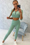 Žebrovaný crop top set tmavě mátový UNI