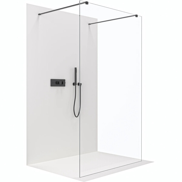 CERANO - Sprchová zástena Walk-in Onyx Duo Ľ/P - 8 mm - hranatá vzpera - čierna matná, transparentné sklo - 60x200 CER-8050BD2029