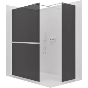 CERANO - Sprchová zástena Walk-in Onyx TL/P - 8 mm - hranatá vzpera + polička/držiak na uteráky - chróm, grafitové sklo - 100x50x200 CER-8050BD4226