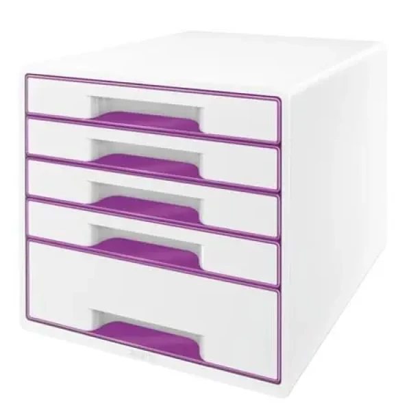 Leitz Zásuvkový box Wow CUBE bielo-purpurová / Zásuvkový box / 5 zásuviek / Plast / 287x270x363 mm (52142062)