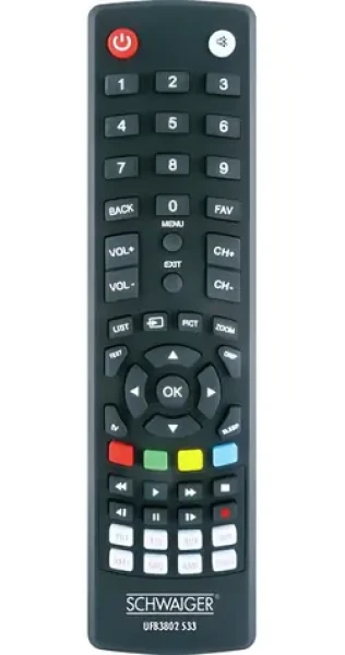 Schwaiger Univerzálny diaľkový ovládač 8 v 1 čierna / Diaľkový ovládač / IR / Univerzálny / 8 zariadení / 2x AAA (UFB3802533)