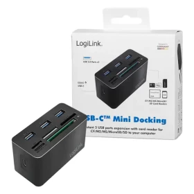 LogiLink čierna / USB-C Hub / 8v1 / 3× USB-A 3.0 / Čítačka kariet SD, microSD, M2, MS / 0,6 m (CR0046)