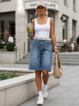 Dámske džínsové bermudy s opaskom modré FashionStreet SY0545 L