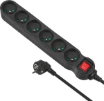 Maclean MCE225 čierna / Predlžovacia zásuvka / 6x zásuvka typ F / 1,5 m / 2300 W / vypínač (MCE225)