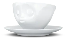 FIFTYEIGHT PRODUCTS Kávový hrnček Küssend biela / Hrnček / 200 ml / Porcelán / S tanierikom / Do umývačky aj mikrovlnky (T014201)