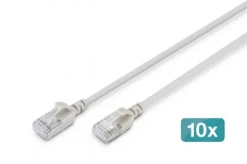 Digitus CAT 6A F/FTP Slim šedá / Patch kábel / 5 m / AWG 32/7 / 10 Gbit / s / PoE + / 10 ks (DK-1632-A-050S-10)