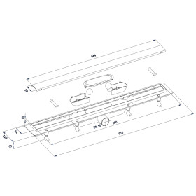 POLYSAN - FLISE podlahový žľab s roštom z nerezové oceli na dlaždice, L-910, DN50 73691