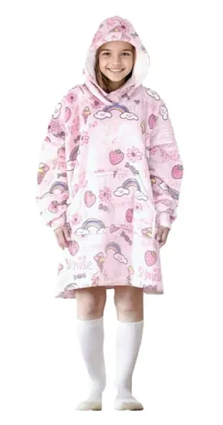 Cozy Noxxiez CH341 Sladkosti potlač - hrejivá televízna mikinová deka s kapucňou pre deti 7 - 12 rokov (20-CH341)