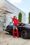 Dámska sexy koženková bunda z umelej kožušiny J930 Červená - In-Stylefashion L červená