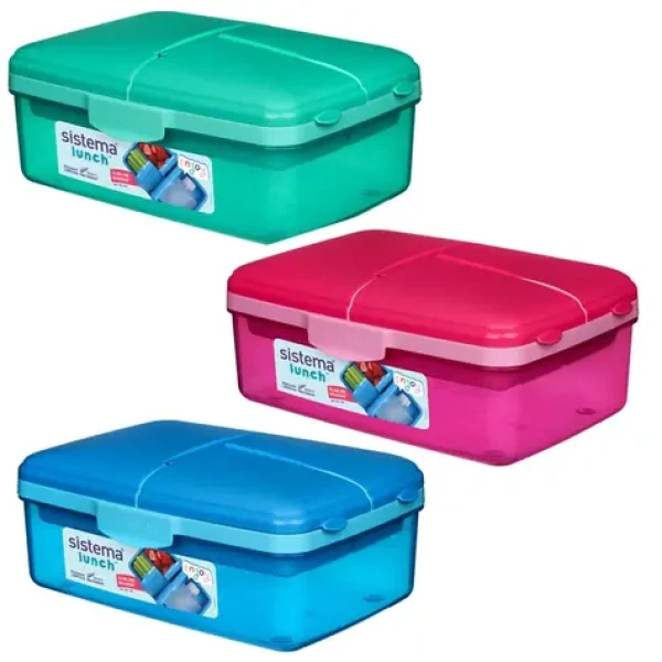 Sistema Lunch Quaddie Delený desiatový box 1.5 l s 3 výklopnými priehradkami vo veku as fliaš na pitie mix farieb (9414202239655)