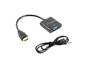 Lanberg čierna / Adaptér / HDMI (M) na VGA (F) + MiniJack 3,5 mm (F) / 0,2 m / Full HD (AD-0017-BK)