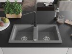 MEXEN/S MEXEN/S - Mario granitový drez 2-bowl vrátane batérie Duero, šedá 6504-71-671600-70