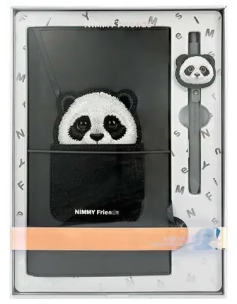 Nimmy Big Eyed Pet 2.0 Panda čierna / Zápisník s perom / 2v1 / motív panda (N-XDY-SZB-06)