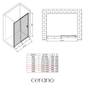 CERANO - Sprchové posuvné dvere Varone LINE Ľ/P - 6 mm - čierna matná, grafitové sklo - 140x195 CER-478117