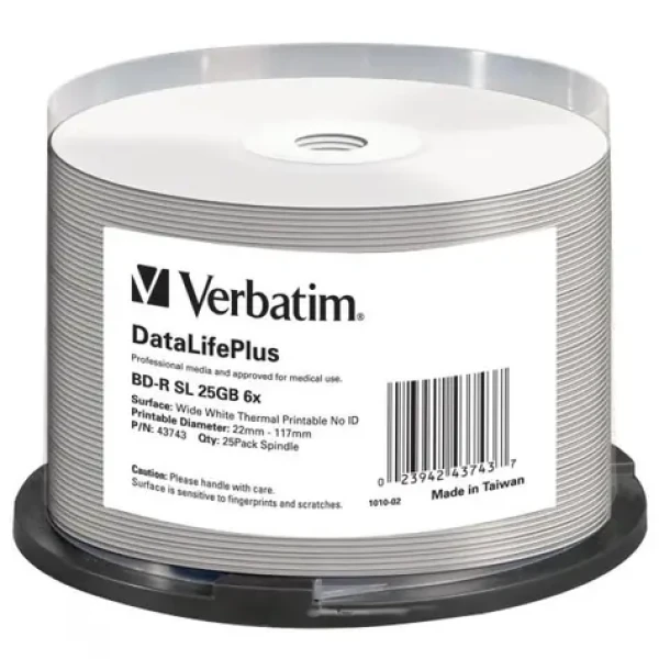 Verbatim BD- R 25GB 25k / Single Layer Wide White Thermal Printable / 6x / cake box (43743-V)