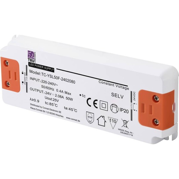 TRU COMPONENTS TC-YSL50F-2402080 napájací zdroj pre LED konštantné napätie 50 W 2.08 A 24 V/DC schválenie nábytku, prepätia, montáž na nehorľavom povrchu; TC-13492720