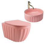REA - Súprava: Závesná WC misa + Umývadlo na dosku Duo Sweet Pink Matt KPL-K3001