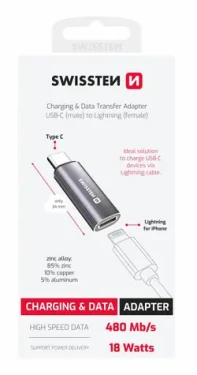 Swissten TEXTILE OTG adaptér USB-C (M) - Lightning (F) strieborná (73501219)
