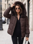 Dámska prešívaná bunda s kožušinovou kapucňou, slivková, FashionStreet TY5891 M
