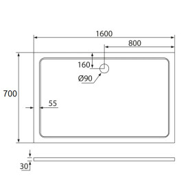 H K - THOR Sprchová vanička z liateho mramoru, obdĺžnik, 160x70x3 cm SE-THOR-16070