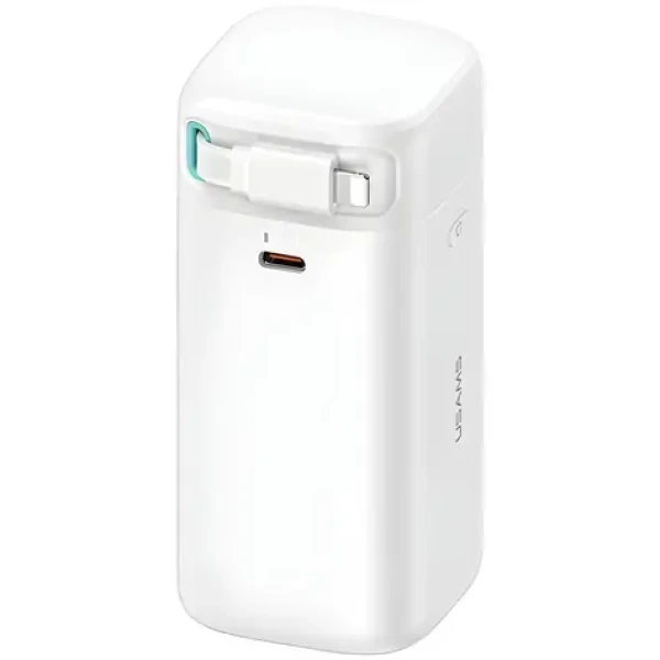 USAMS XMF Series Powerbanka výsuvný kábel Lightning biela / Power Bank / 18000 mAh / PD 45W / USB-C + Lightning (20KCD21702)