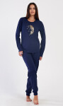 Dámske dlhé pyžamo Feathers tmavě modrá 2XL