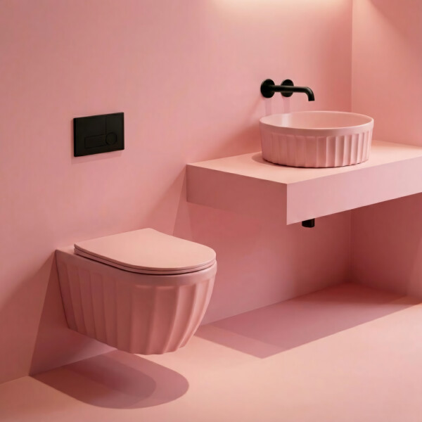 REA - Súprava: Závesná WC misa + Umývadlo na dosku Duo Sweet Pink Matt KPL-K3001