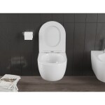 MEXEN/S - Carmen Závesná WC misa Rimless Tornado vrátane sedátka s slow slim, duroplast, biela lesk 30880300T