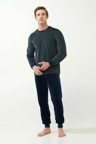 Vamp - Zamatové pánske pyžamo s manžetami 21961 - Vamp blue eclipse M