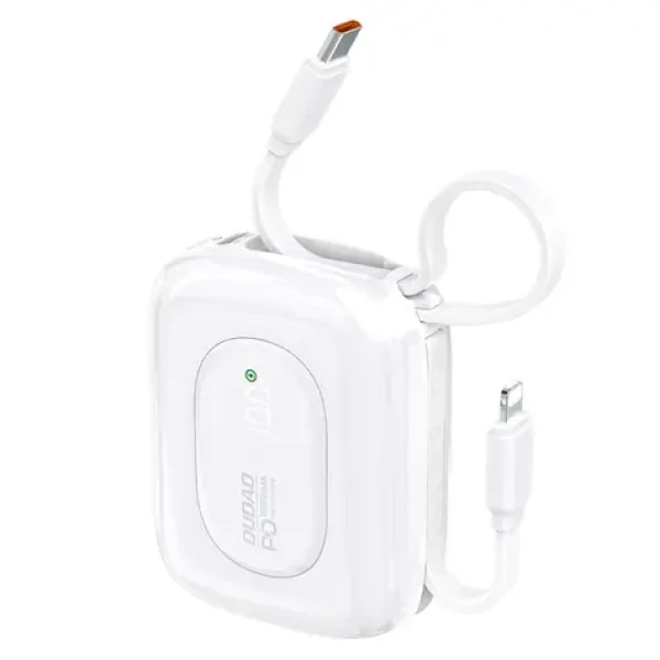 Dudao K32 10000mAh biela / Powerbanka / so vstavaným káblom / USB-C / Lightning / 22.5W (198957)
