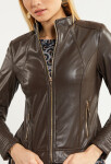 Bunda Monnari Biker Jacket With Stand-Up Collar Brown 36