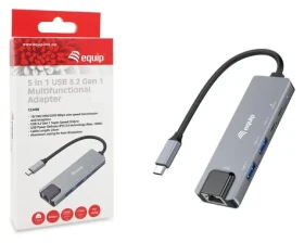 Equip USB-C multiport adaptér sivý / USB-C adaptér / RJ-45 2,5 Gbit/s / 2x USB-A 3.2 / USB-C PD 100 W / 0,25 m (133496)