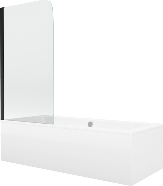 MEXEN/S - Cube obdĺžniková vaňa 170 x 80 cm s panelom + vaňová zástena 70, transparent, čierna 550517080X9007017000