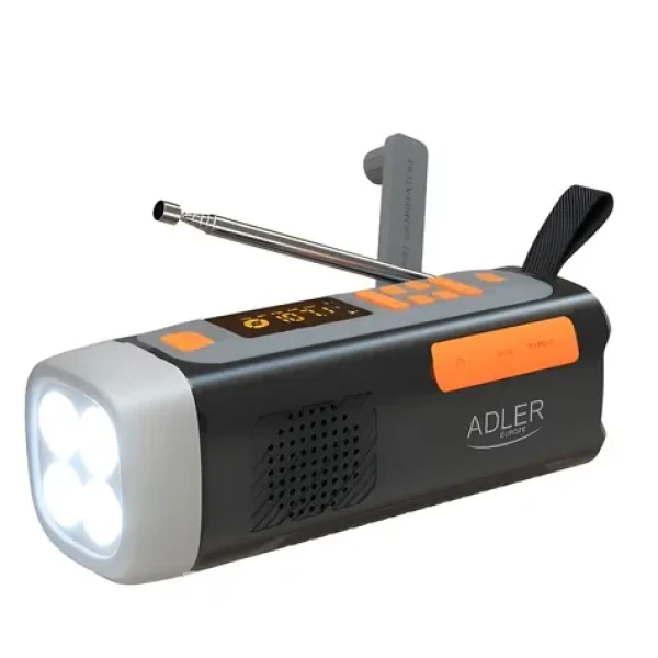Adler AD 1920 čierna / Núdzové rádio / FM/AM/SW / Bluetooth 5.0 / Powerbanka 4500 mAh / Solárny panel a dynamo (AD 1920)