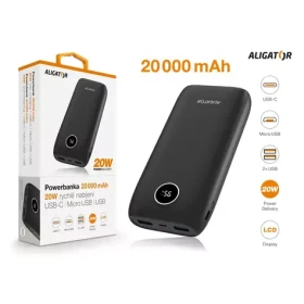 Aligator Power bank PD20W+QC22.5W / 20000mAh / čierna (PBPD20BK)