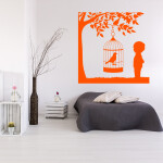 Veselá Stena Samolepka Vtáčik v klietke na strome Farba: biela, Veľkosť: 40 x 40 cm
