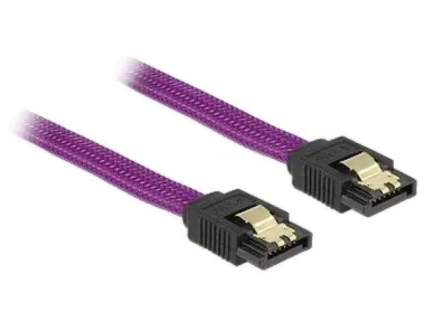 DeLock SATA kábel 6 Gb/s 30 cm priamy/priamy/kovové svorky/fialový (83690)