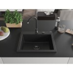 MEXEN/S MEXEN/S - Elix granitový drez 1-miska 600 x 500 mm, čierna, sifón čierna 6525601005-77-B