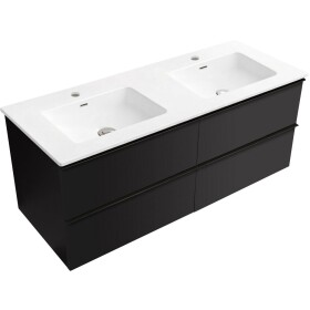 CERANO - Kúpeľňová skrinka Velora - čierna matná, úchytka čierna + keramické umývadlo Novo - biela lesklá - 121x54,5x46,5 CER-979888