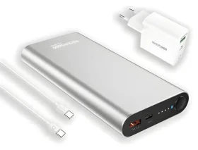 RealPower PB-20000PD Pre strieborná / Powerbanka 20000 mAh / USB-A + USB-C / 100W PD / Set (408097)