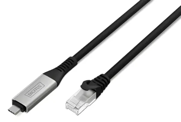 Digitus USB-C - RJ45 čierna / Sieťový adaptér / Gigabit Ethernet / Cat6a S/FTP / 5 m (AK-300601-050-S)