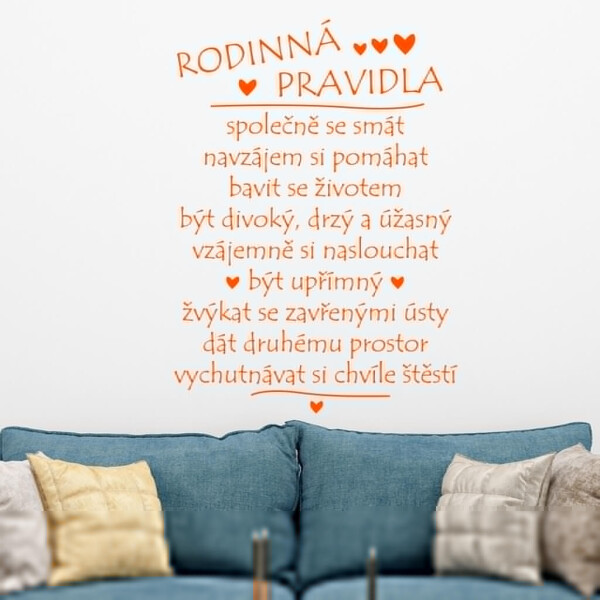 Veselá Stena Samolepka Pravidla rodiny Farba: oranžová, Veľkosť: 100 x 72 cm
