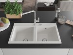 MEXEN MEXEN - Hektor granitový drez 2-bowl 800 x 480 mm, biela, sifón chróm 6521802000-20