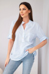 Dámská košilová bavlněná halenka s krátkým rukávem a model 22180787 modrá - K-Fashion Velikost: UNI