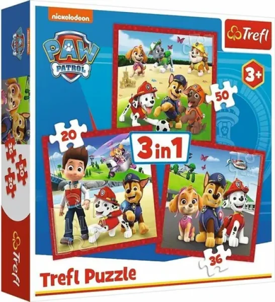 Trefl - Puzzle - Tlapková patrola: Veselí psíci 3v1