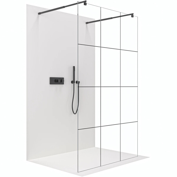 CERANO - Sprchová zástena Walk-in Onyx Duo Ľ/P - 8 mm - guľatá vzpera - čierna matná, industriálne sklo - 110x200 CER-8050BD2418
