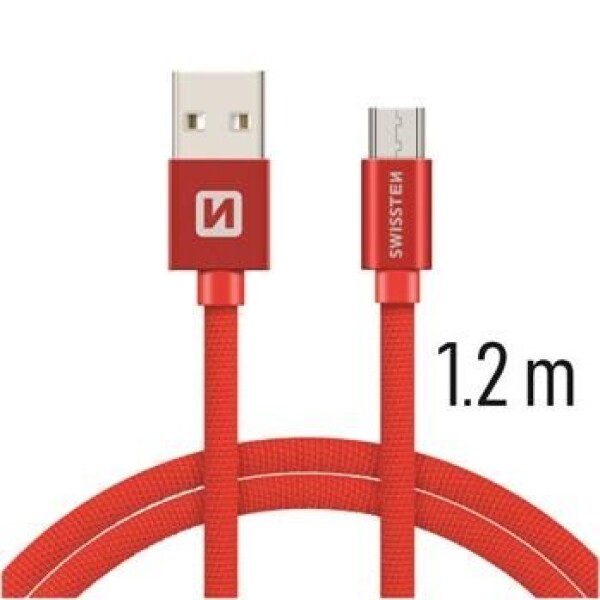 SWISSTEN TEXTILE dátový kábel USB - microUSB 1.2m červená (71522206)