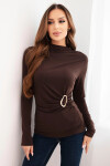 Dámska viskózna blúzka s volánom a ozdobnou sponou hnedá UNI