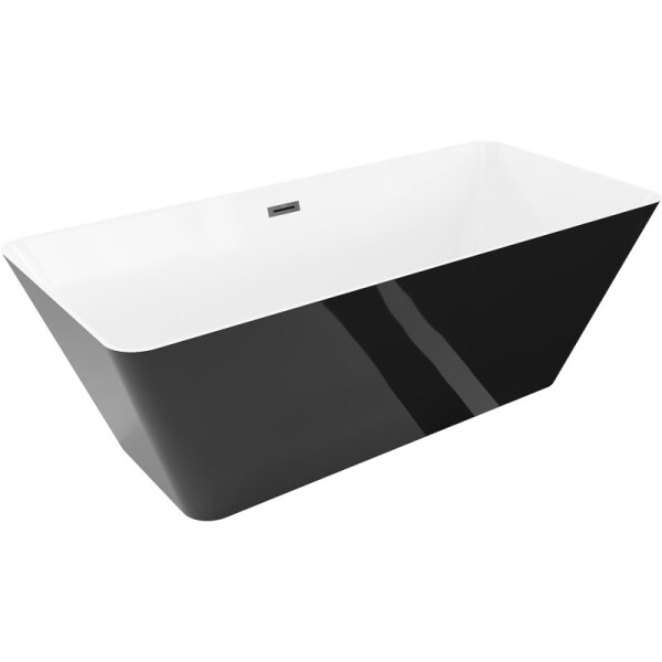 MEXEN/S - Velo Slim voľne stojaca vaňa 170 x 75, biela/čierna, sifón a prepad čierna 52811707575-70
